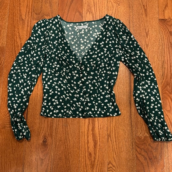 Reformation Tops - NWOT Reformation Nell Long-Sleeved Blouse | Forest Green & White | Size M